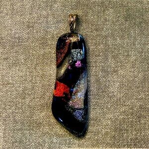 Handmade Striking Black and Red Asymmetrical Fused Dichoic Glass Necklace